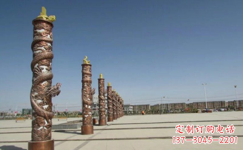 湖南中领雕塑|专业定制盘龙柱广场柱子铜雕