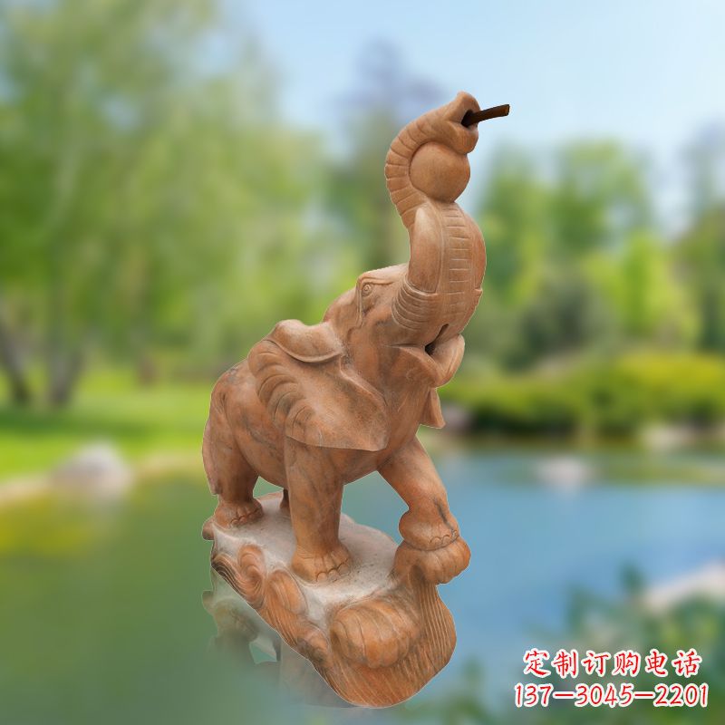 湖南小象雕塑,释放晚霞红石美感