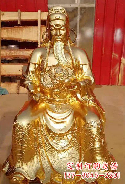 湖南传承经典,漆金关公神像雕塑