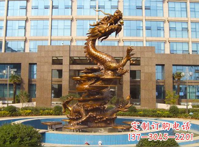 湖南企业大门铜雕龙喷泉景观雕塑