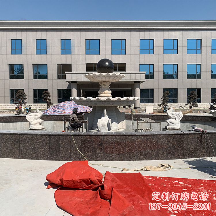 湖南企业广场招财石雕喷泉雕塑