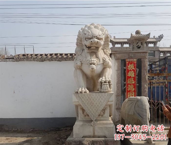 湖南企业景观大理石狮子石雕 (9)