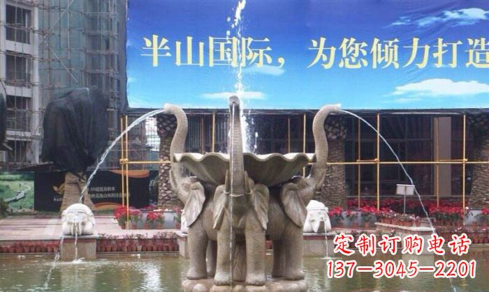 湖南室内外精美小象喷泉石雕