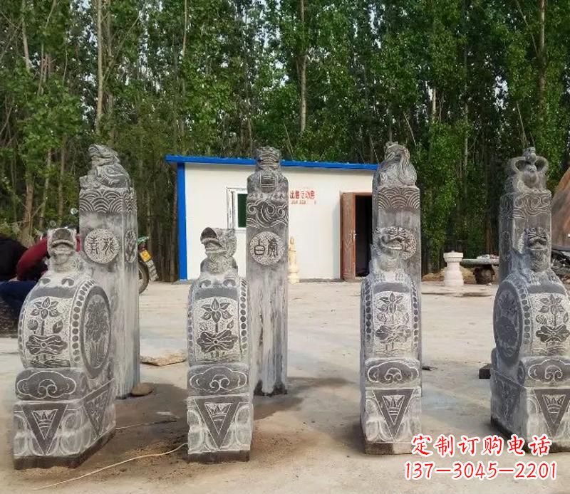湖南青石抱鼓石门墩雕塑