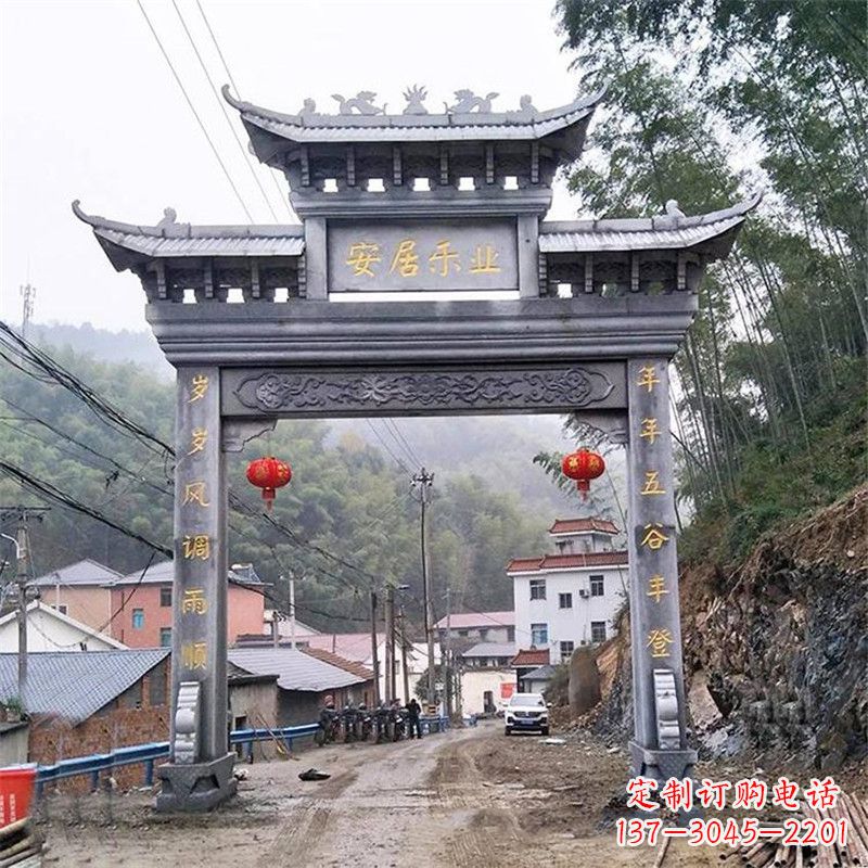 湖南青石单门石牌坊——精美传承中国传统文化雕塑