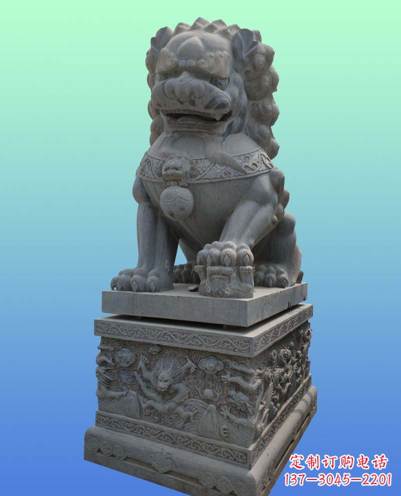 湖南传统工艺与现代美感完美结合的青石狮子雕塑