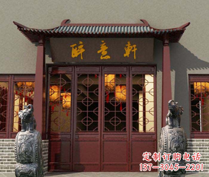 湖南青石仿古大象门口镇宅招财抱鼓石门墩石雕