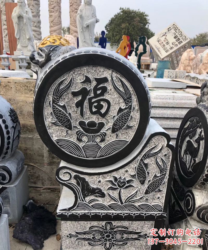湖南高雅精致的青石仿古门墩雕塑