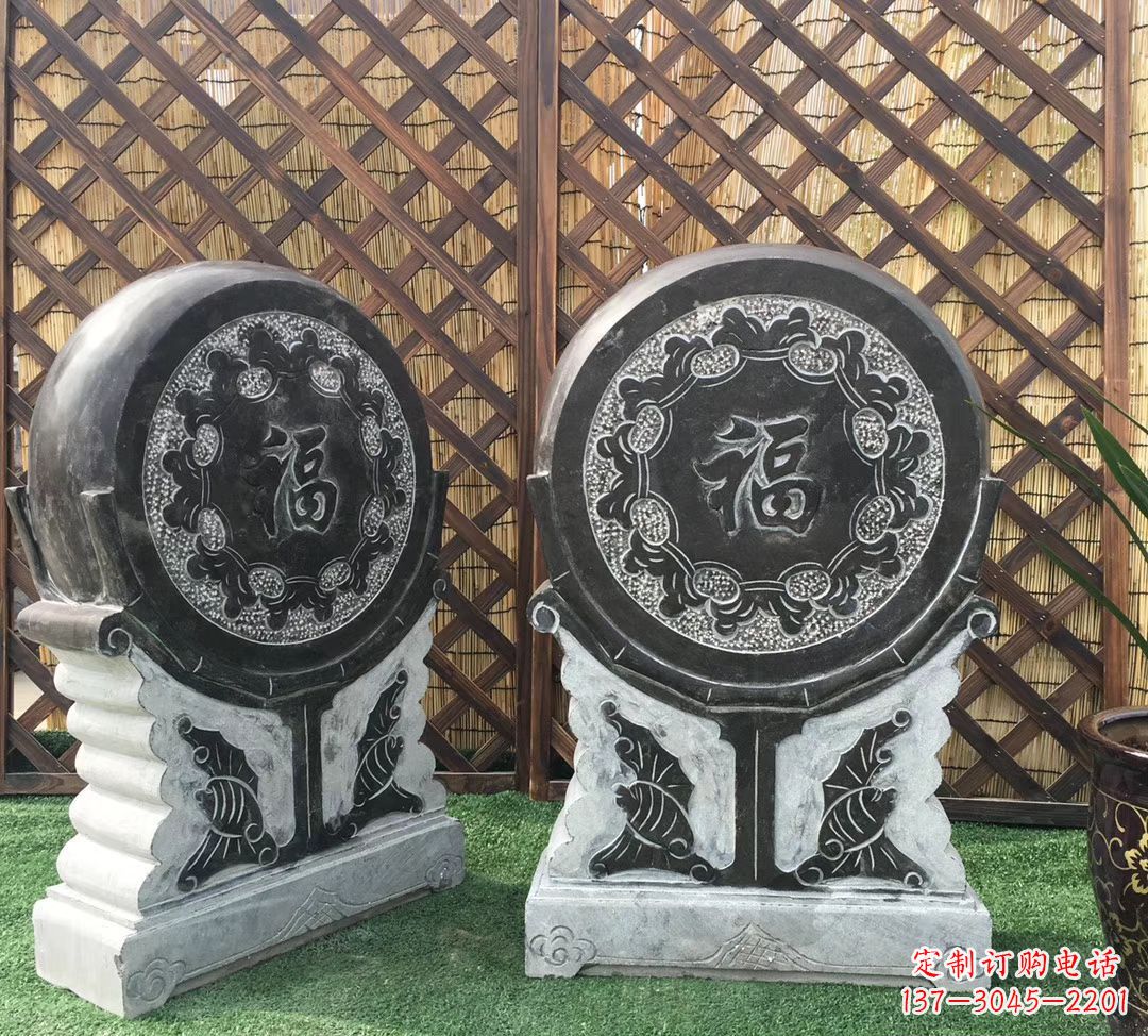湖南青石仿古福字抱鼓雕塑,让您的家园更加美观