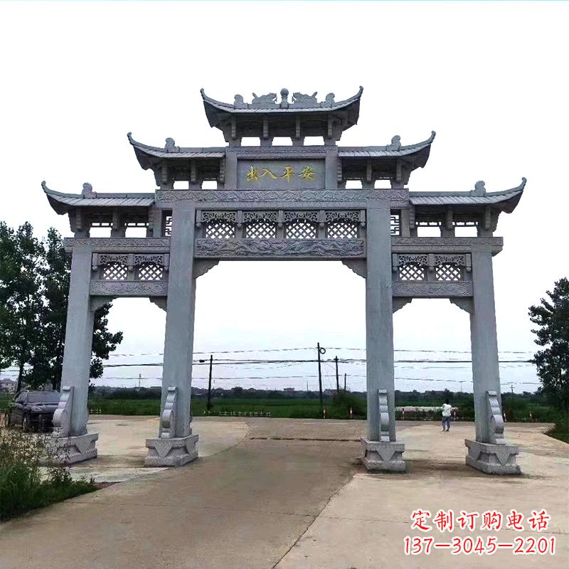 湖南青石仿古农村牌坊雕塑