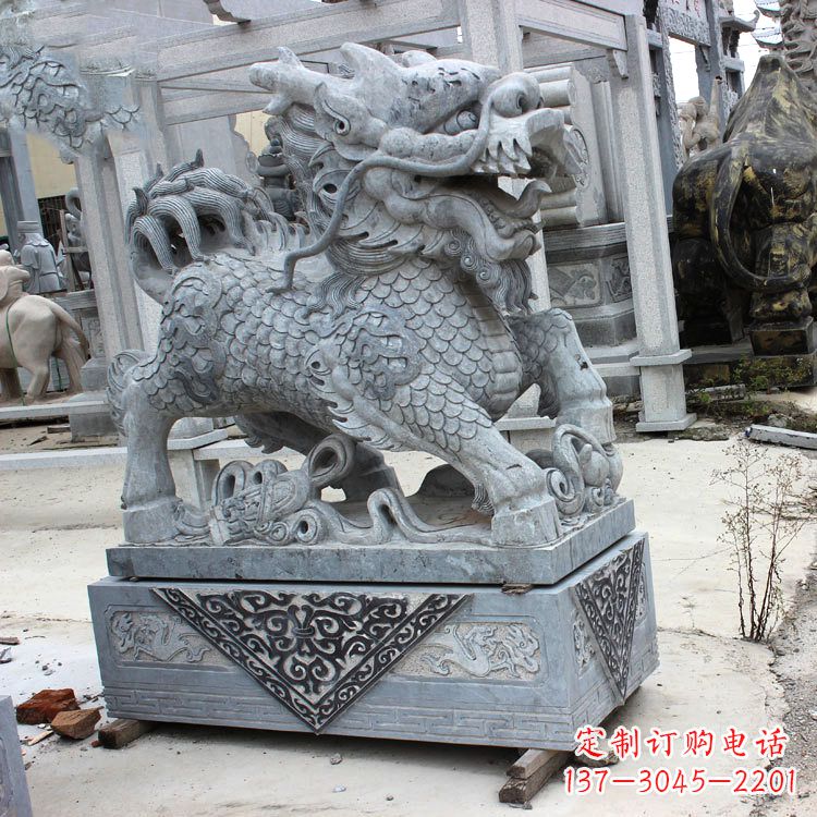 湖南色彩缤纷的青石仿古石雕麒麟