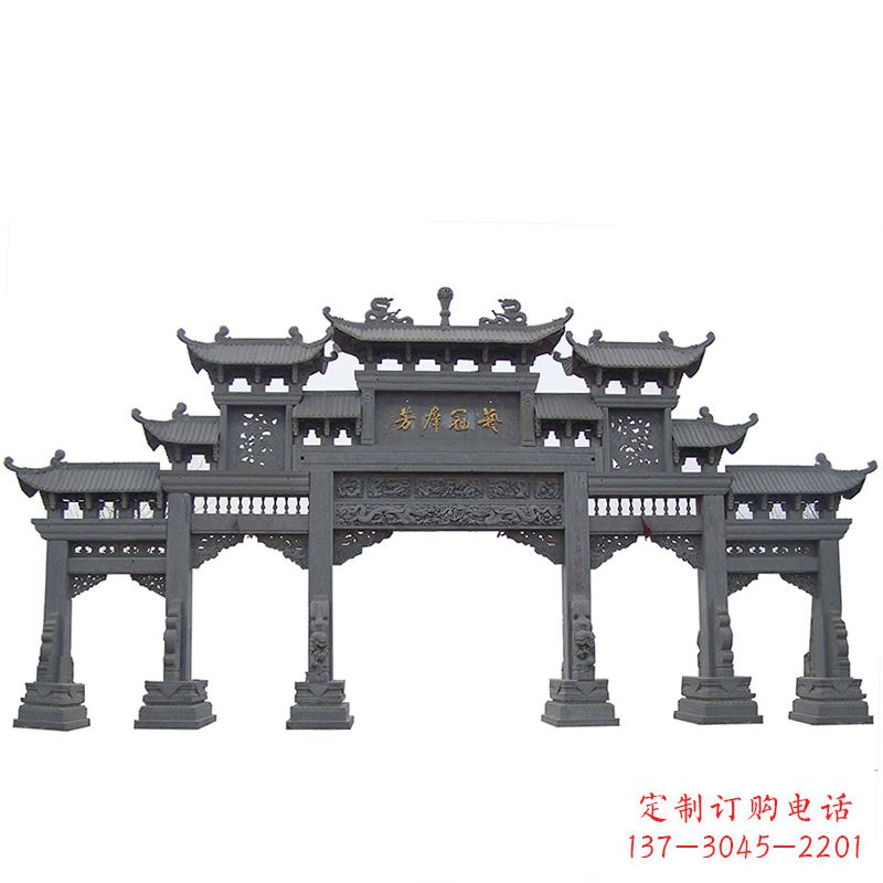 湖南传承千年历史青石仿古五门石雕牌楼