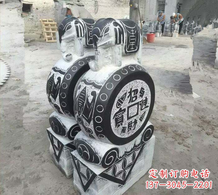 湖南华丽雅致!青石仿古招财进宝大象门墩