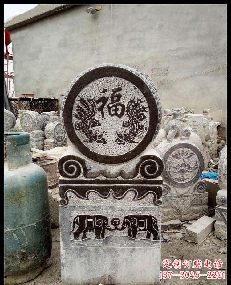 湖南青石凤凰浮雕抱鼓石