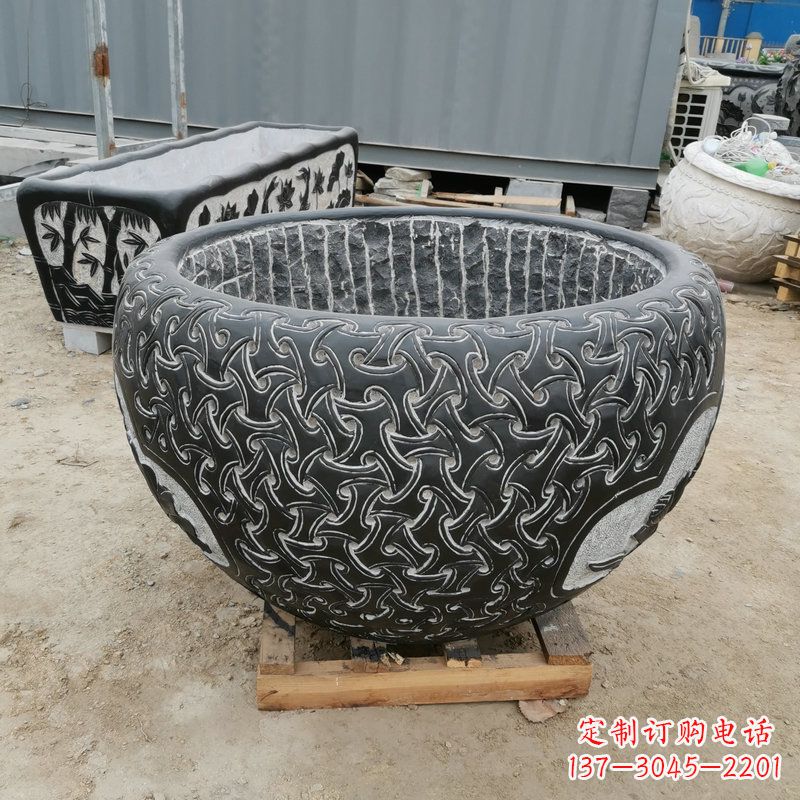 湖南青石复古风花盆雕塑
