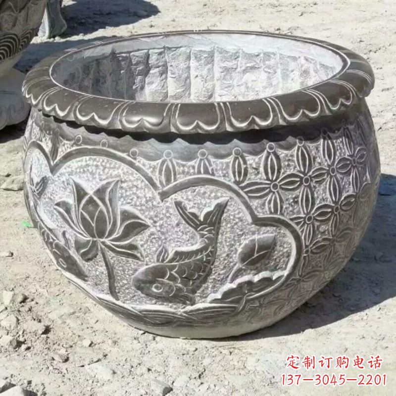 湖南青石浮雕水缸