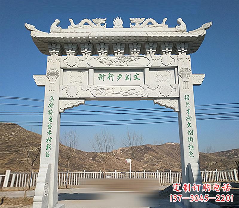 湖南青石建筑单门牌坊雕塑