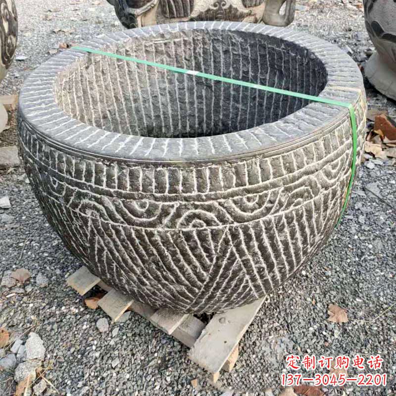 湖南精美青石莲花水缸雕塑