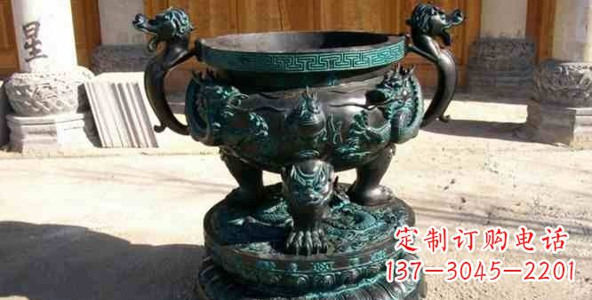 湖南精美青铜祭祀圆香炉雕塑