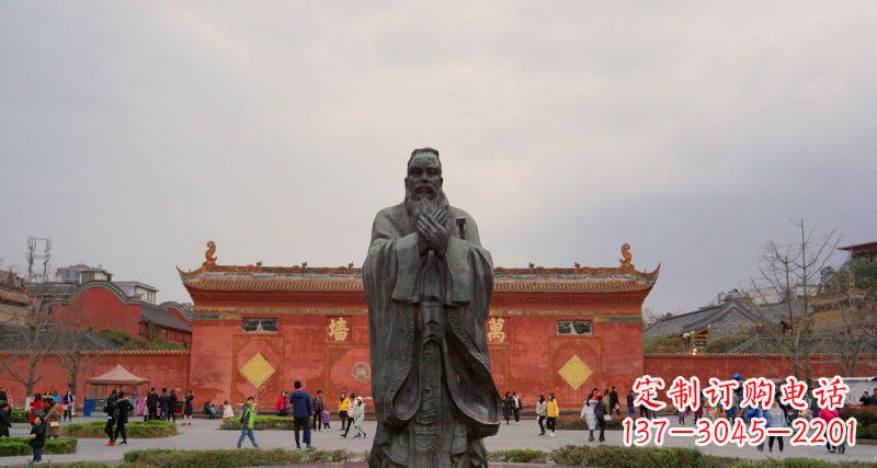 湖南传统文化艺术品，青铜孔子行教人物雕塑