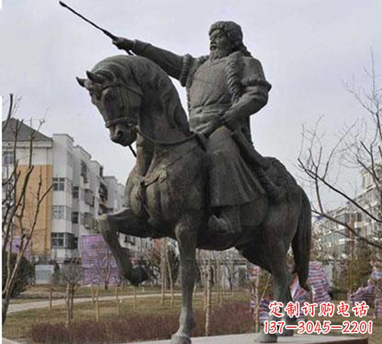 湖南精致雕刻成吉思汗青铜骑马