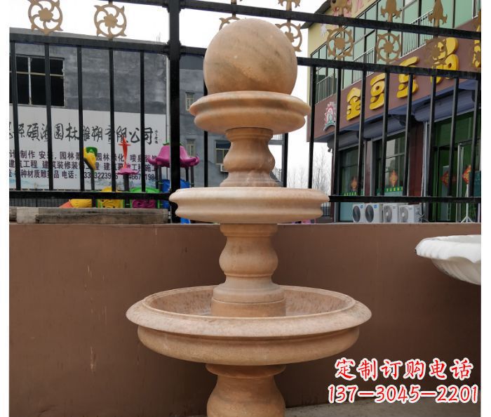 湖南三层风水球晚霞红别墅石雕