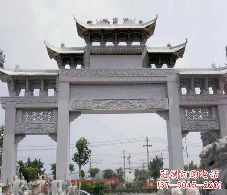 湖南中领雕塑-三门牌坊大理石石雕