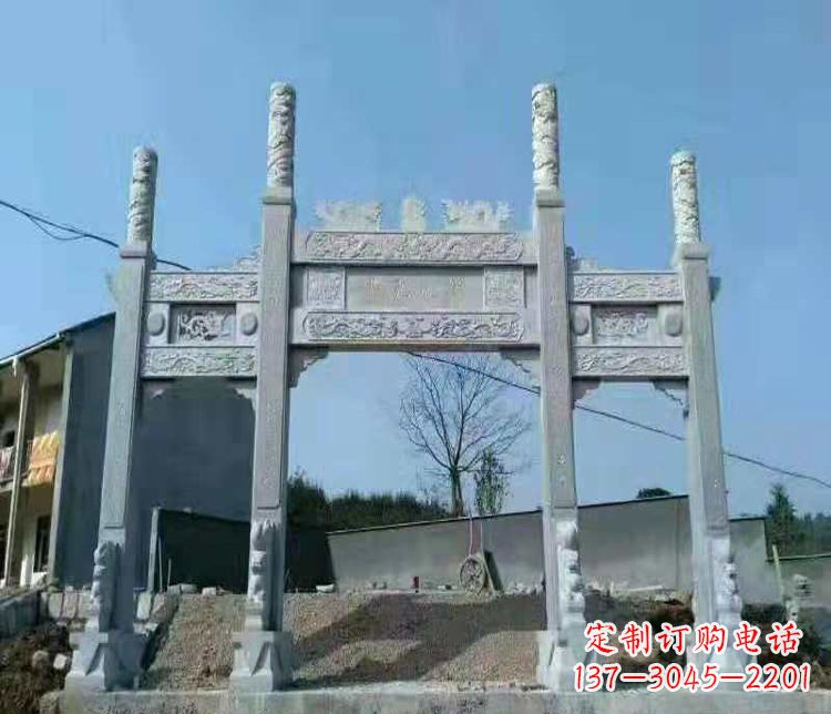 湖南三门仿古牌坊石雕,精致雕刻典雅之美