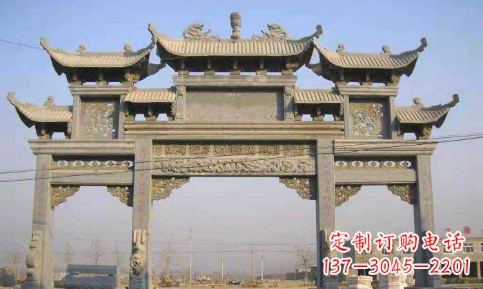 湖南特色街角石雕牌坊精致典雅的装点