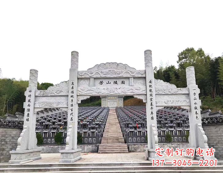 湖南精致雕刻的三门石牌坊雕塑