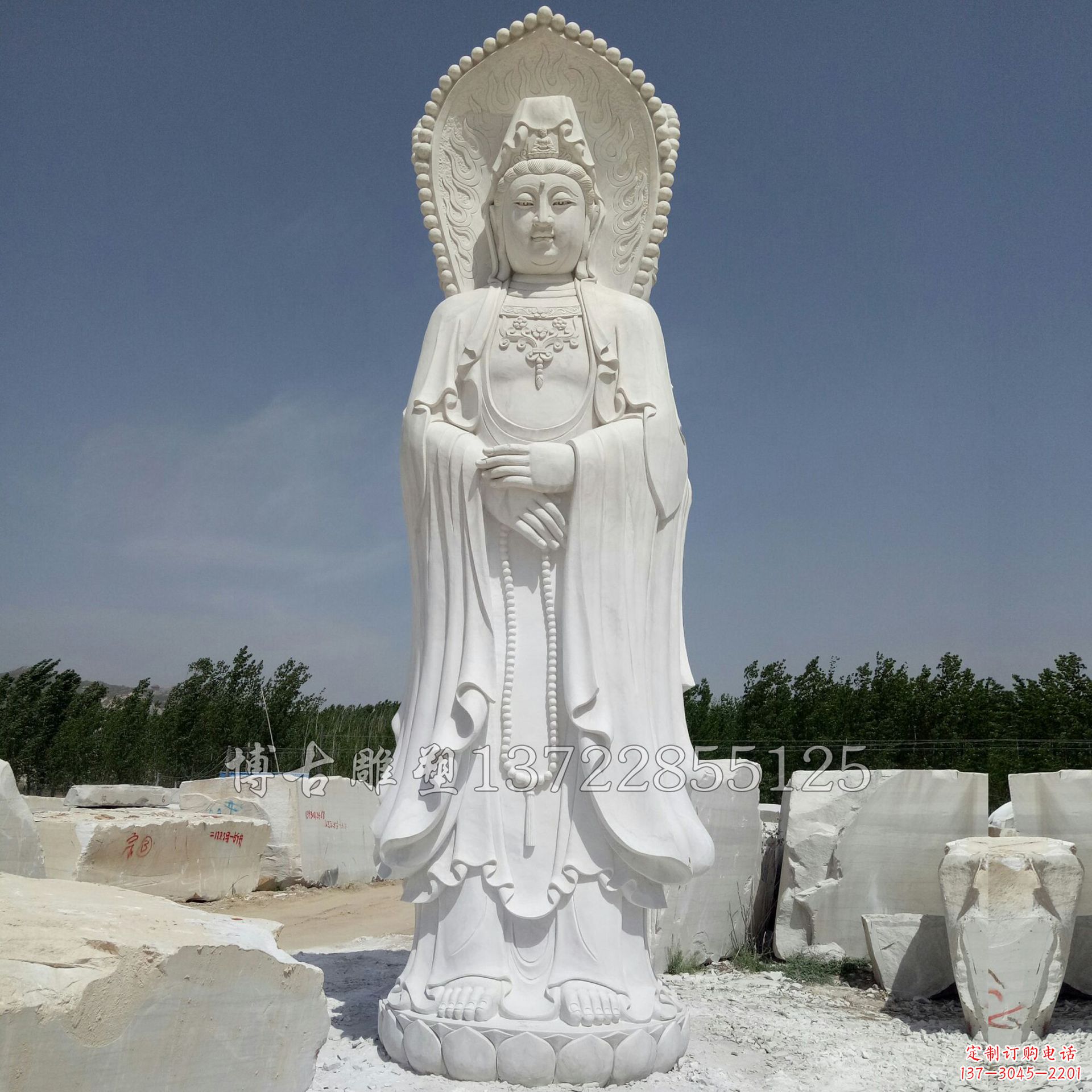湖南观赏性质的三面观音石雕塑