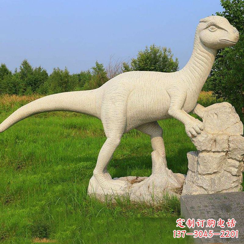 湖南砂岩恐龙石雕-园林草丛动物雕塑摆件