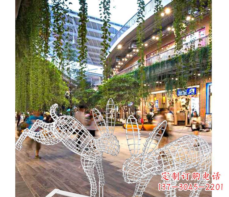 湖南商场休闲镂空兔子不锈钢雕塑