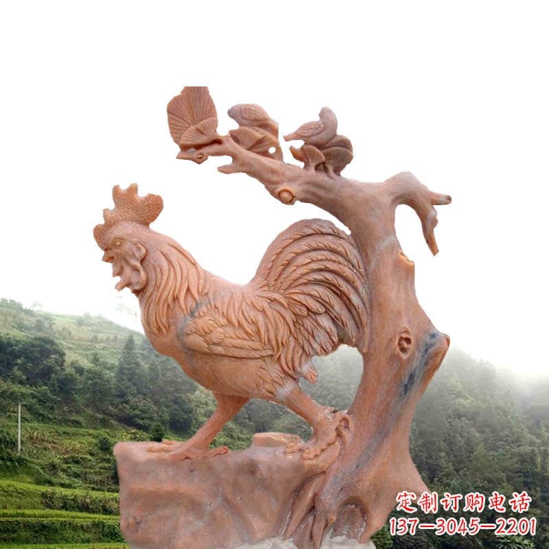 湖南中领雕塑:酉鸡晚霞红石动物雕塑