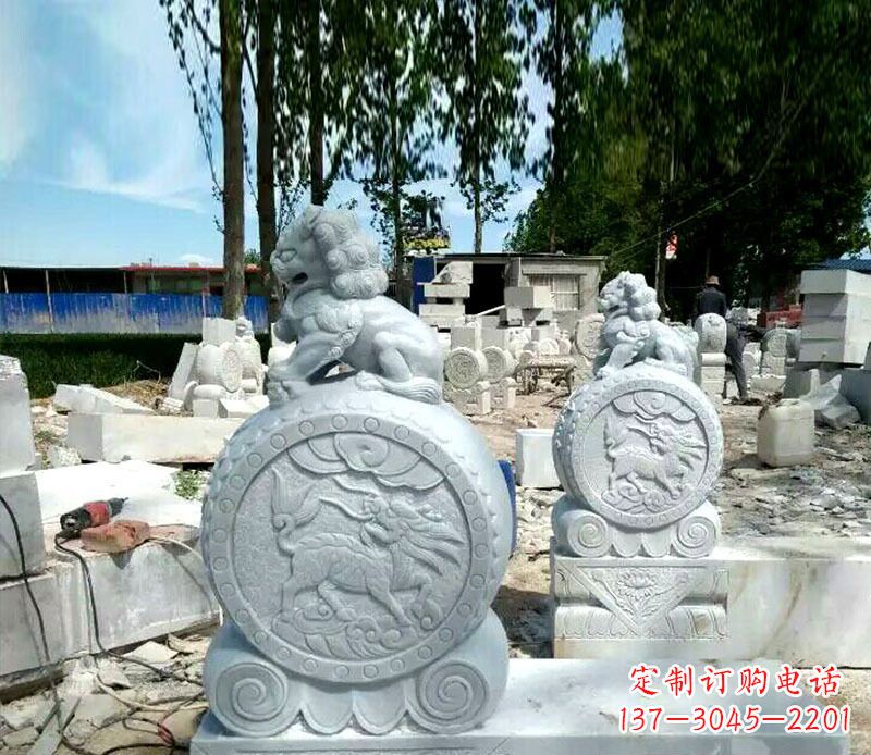 湖南狮子抱鼓石招财门墩石雕，铸就心愿