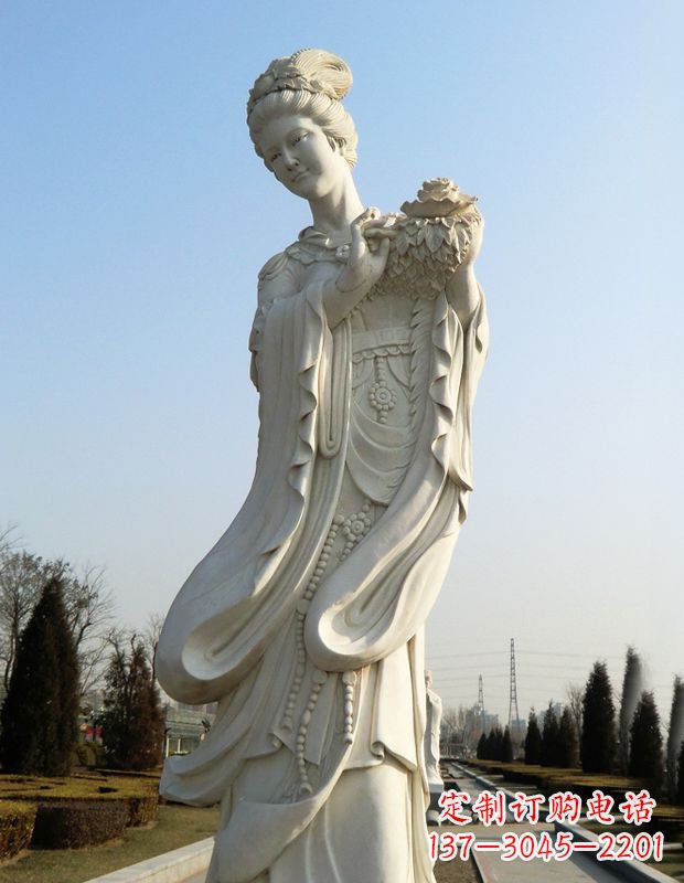 湖南古典美女雕塑——十二花神之四月牡丹杨玉环汉白玉