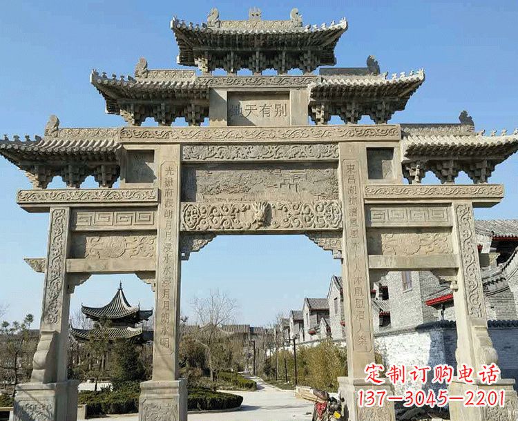 湖南中领雕塑-把双主楼石雕楼牌坊定制出精美之美