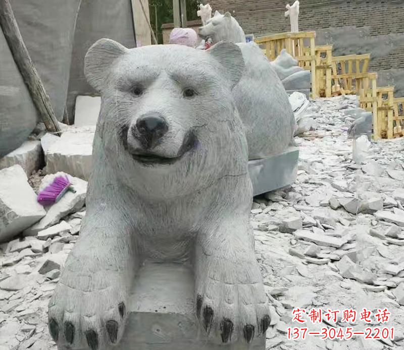 湖南高端石雕狗熊雕塑,精致细节,完美还原动物真实感
