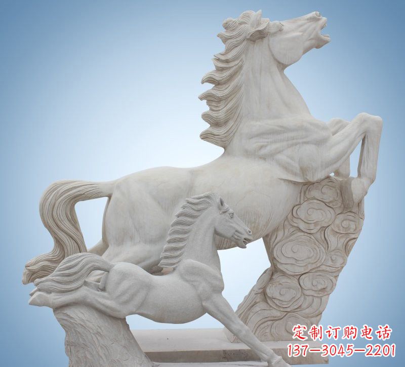 湖南精致石质母子奔马雕塑