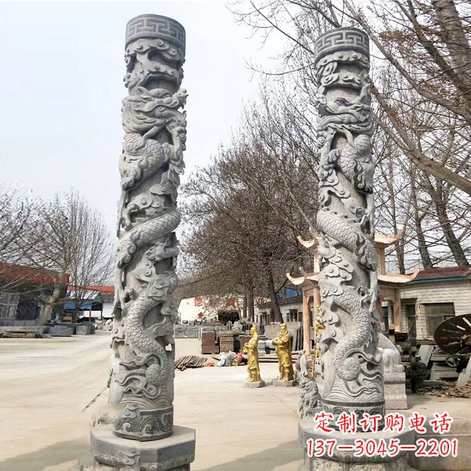 湖南中领雕塑传统工艺制作精美石雕盘龙柱
