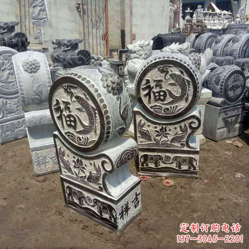 湖南石雕貔貅抱鼓门墩雕塑