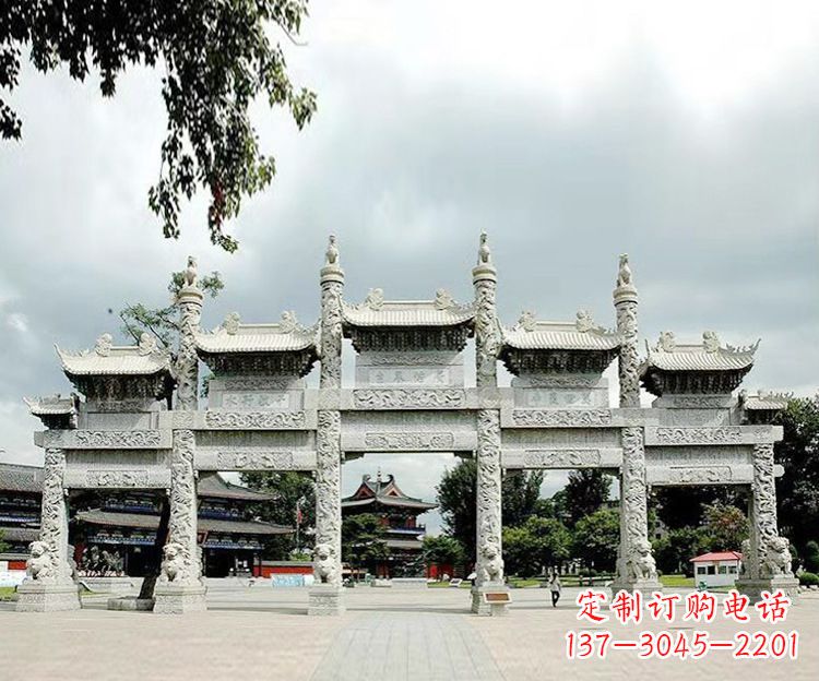 湖南石雕五门牌坊