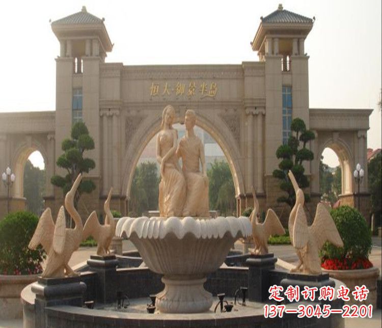 湖南石雕西方人物喷泉雕塑