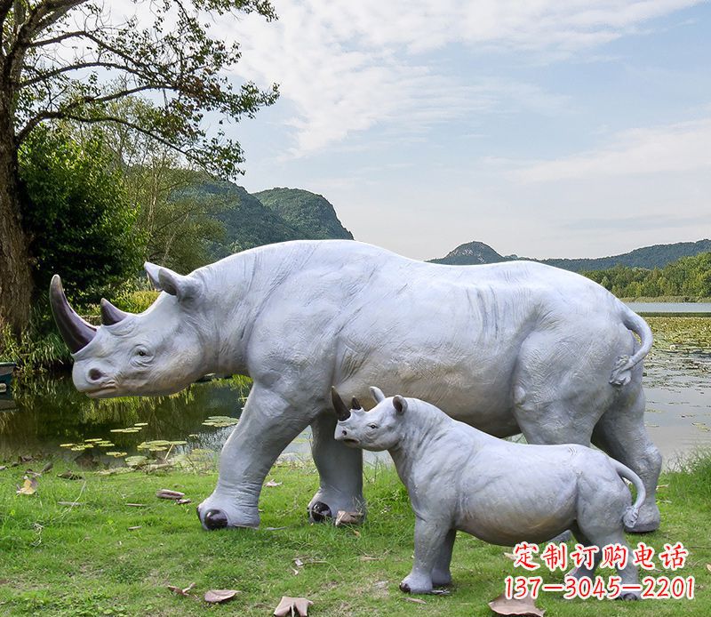 湖南石雕犀牛母子雕塑