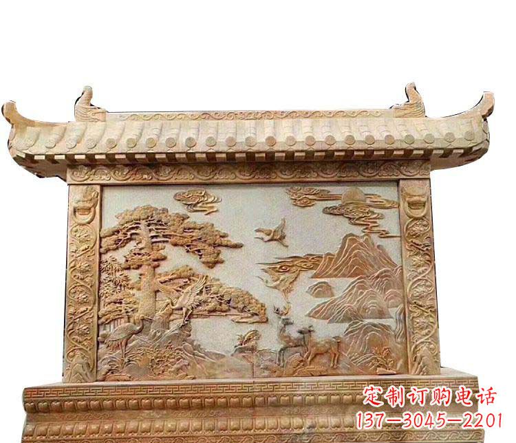 湖南石浮雕晚霞红影壁石雕