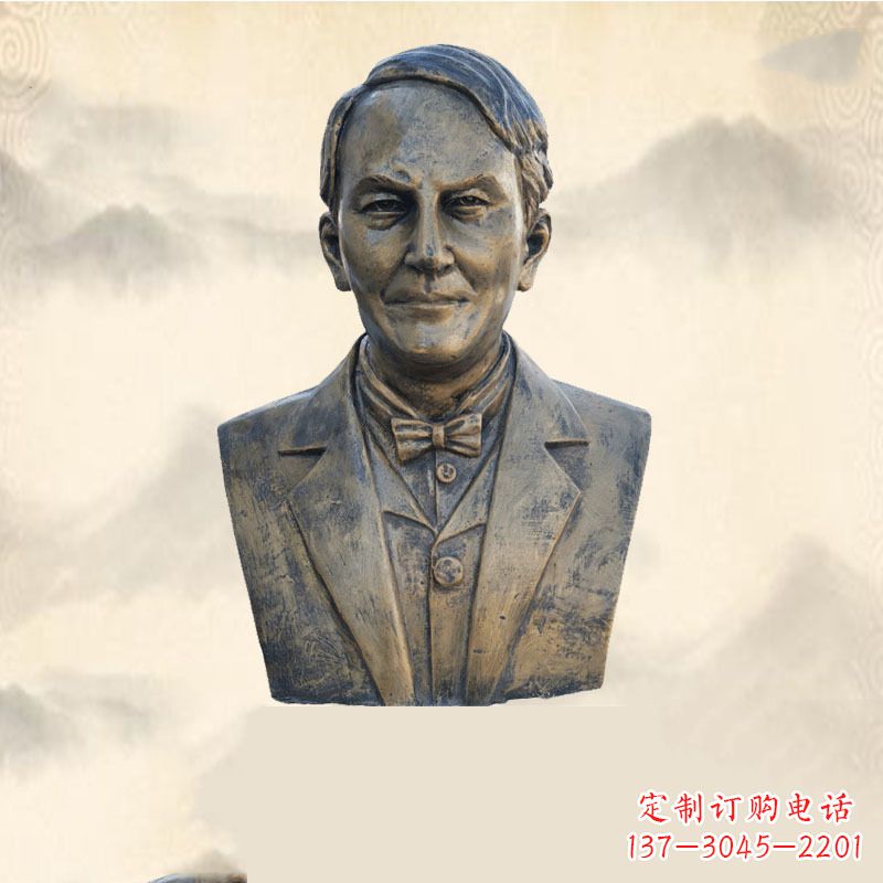 湖南世界名人爱迪生纯铜头像雕塑-学校校园名人系列雕塑