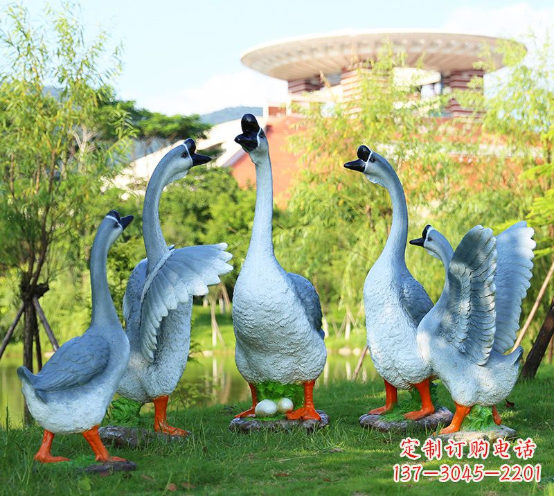 湖南树脂工艺品玻璃钢雕塑商场美陈户外园林景观装饰品仿真动物鹅摆件
