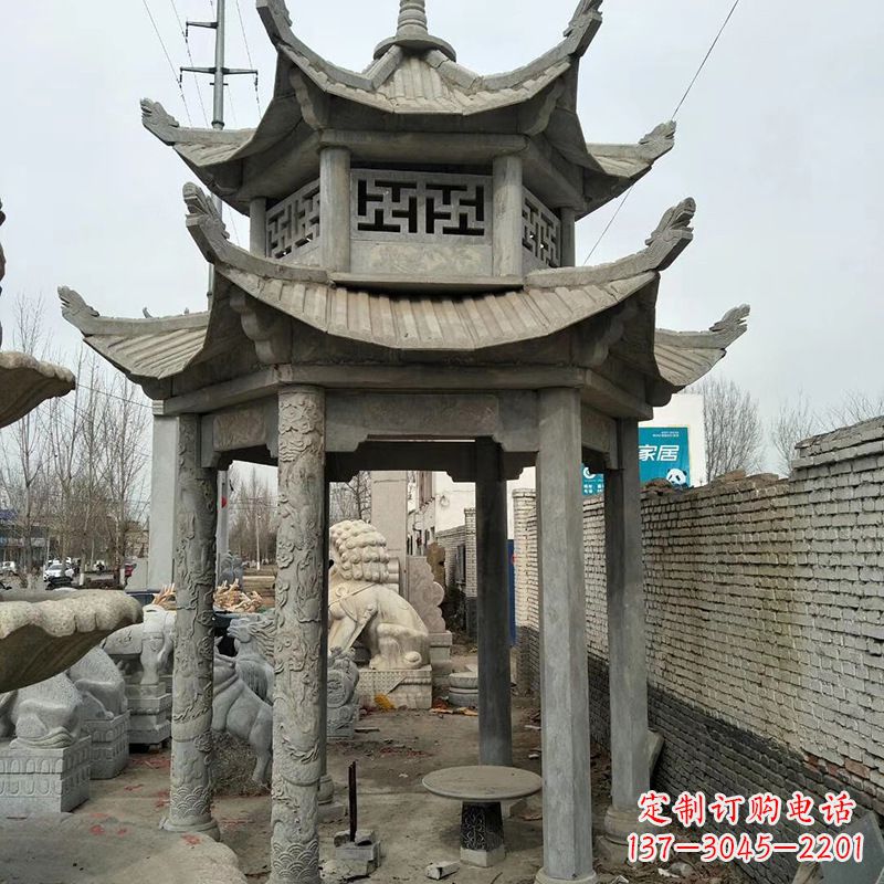 湖南双层大理石凉亭雕塑