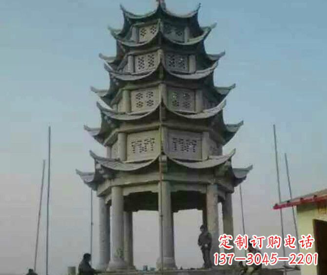 湖南双层大理石凉亭石雕 (2)