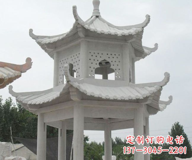 湖南双层大理石凉亭石雕